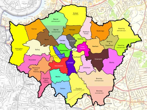 The Map Of London Boroughs A colourful map of the London Areas