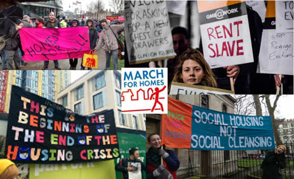 The March for Homes slogans against rental property injustice